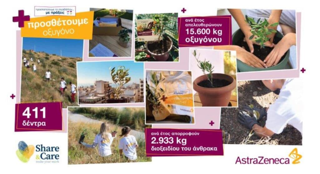 411 νεαρά δέντρα φυτεύτηκαν στις 23 Οκτωβρίου με πρωτοβουλία της βιοφαρμακευτικής εταιρείας AstraZeneca, στο πλαίσιο της 2ης φάσης του εταιρικού περιβαλλοντικού προγράμματος «Προστατεύουμε το περιβάλλον…με πράξεις».